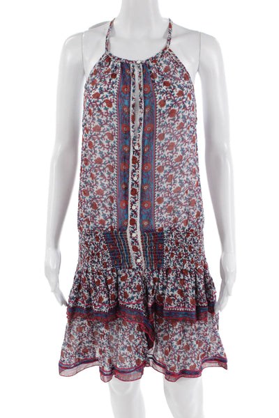 Poupette St. Barth Women Shift Sundress Blue Floral Cotton Size XS