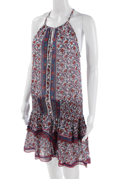 Poupette St. Barth Women Shift Sundress Blue Floral Cotton Size XS
