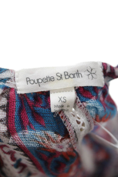 Poupette St. Barth Women Shift Sundress Blue Floral Cotton Size XS