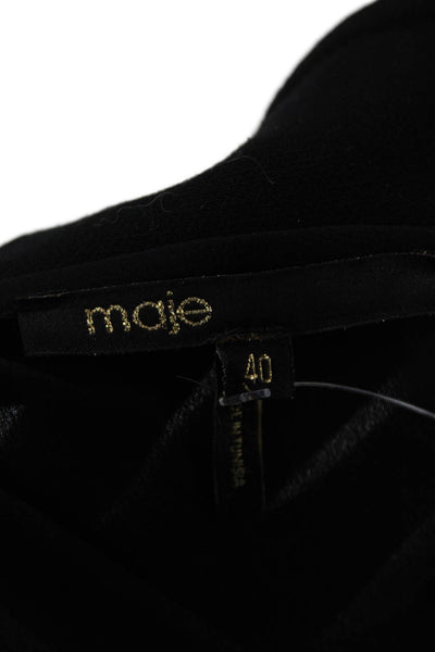 Maje Women Mini Shirt Dress Black 100% Silk Collared Long Sleeve Button Size 40