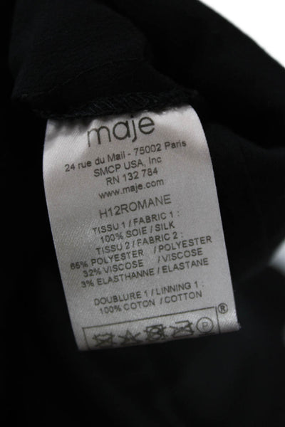 Maje Women Mini Shirt Dress Black 100% Silk Collared Long Sleeve Button Size 40
