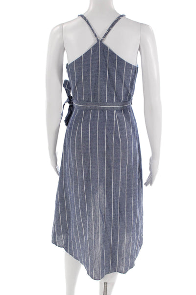 Saylor Women Blue Striped Cotton Sundress V-Neck Sleeveless Mid-Calf Size XS