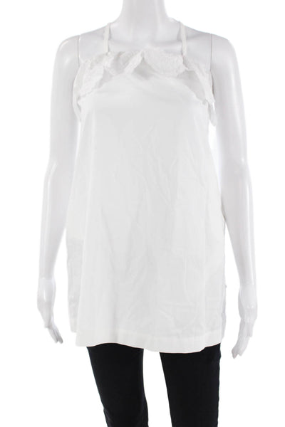Molo Halter Lace Trim Ruffle Tank Top Blouse White Size S