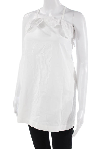 Molo Halter Lace Trim Ruffle Tank Top Blouse White Size S