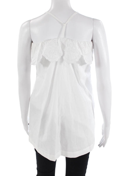 Molo Halter Lace Trim Ruffle Tank Top Blouse White Size S