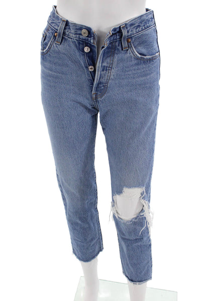 Levis Womens Cropped Straight Jeans Blue Mid-Rise 100% Cotton Petites Size 24