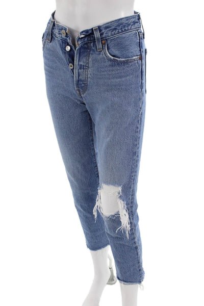 Levis Womens Cropped Straight Jeans Blue Mid-Rise 100% Cotton Petites Size 24