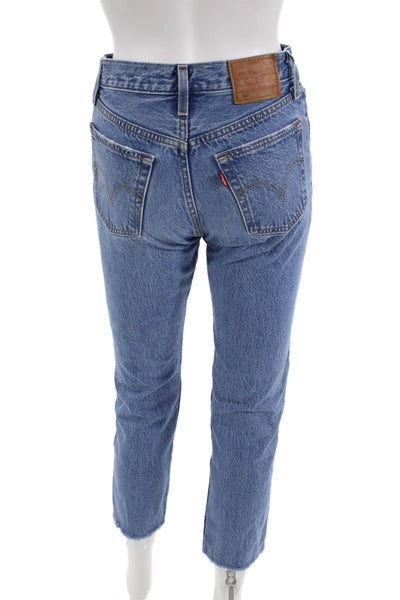 Levis Womens Cropped Straight Jeans Blue Mid-Rise 100% Cotton Petites Size 24