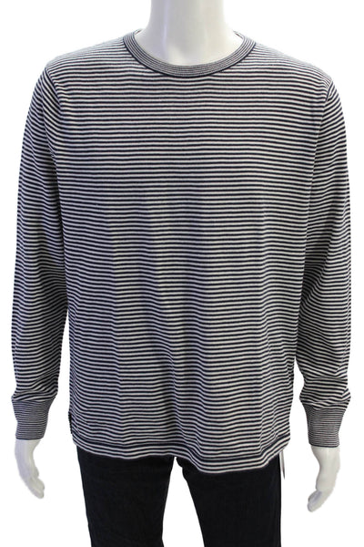 J Crew Mens Striped Long Sleeves Sweater Navy Blue White Cotton Size Large