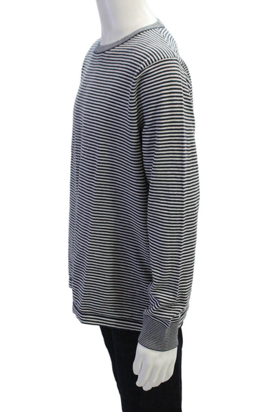 J Crew Mens Striped Long Sleeves Sweater Navy Blue White Cotton Size Large
