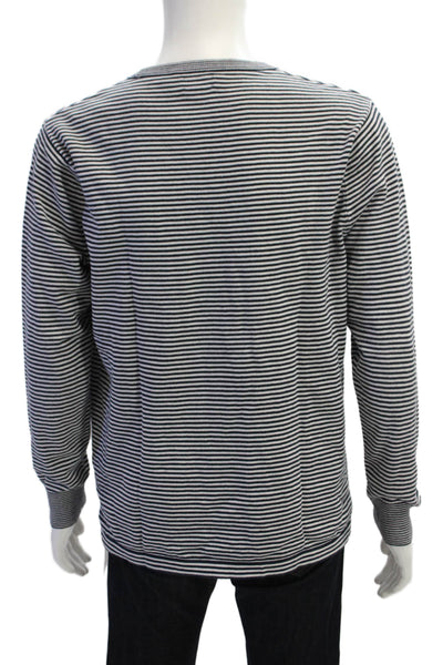 J Crew Mens Striped Long Sleeves Sweater Navy Blue White Cotton Size Large