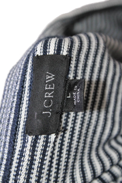 J Crew Mens Striped Long Sleeves Sweater Navy Blue White Cotton Size Large