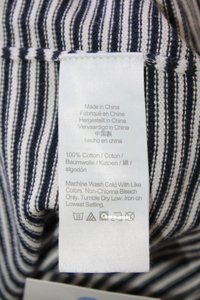 J Crew Mens Striped Long Sleeves Sweater Navy Blue White Cotton Size Large