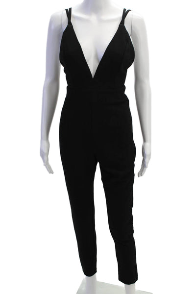 Solemio Womens Back Zip Spaghetti Strap V Neck Crepe Jumpsuit Black Size Small