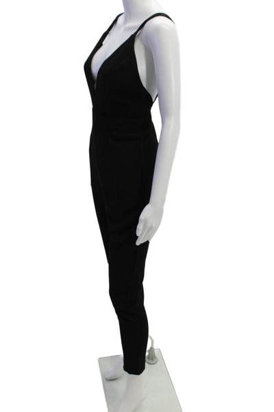 Solemio Womens Back Zip Spaghetti Strap V Neck Crepe Jumpsuit Black Size Small