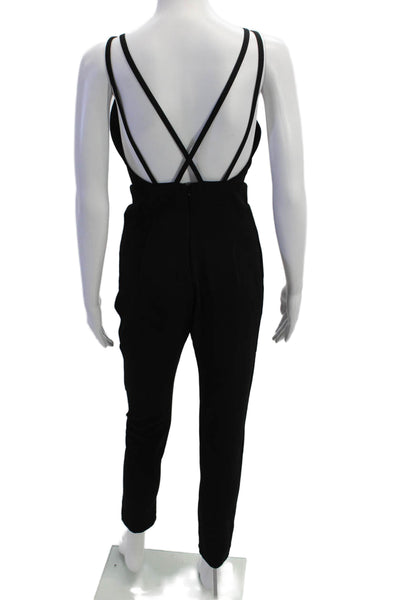 Solemio Womens Back Zip Spaghetti Strap V Neck Crepe Jumpsuit Black Size Small