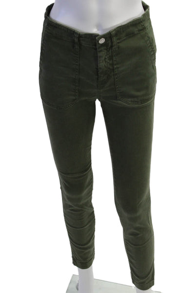 J Crew Womens Zipper Fly Mid Rise Skinny Leg Pants Green Cotton Size 26
