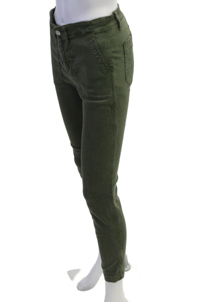 J Crew Womens Zipper Fly Mid Rise Skinny Leg Pants Green Cotton Size 26