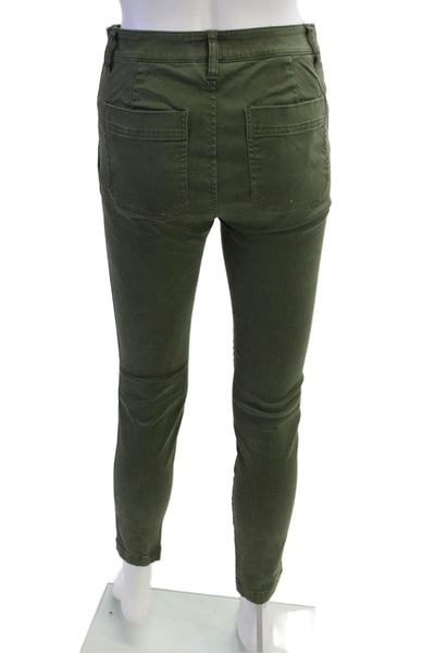 J Crew Womens Zipper Fly Mid Rise Skinny Leg Pants Green Cotton Size 26