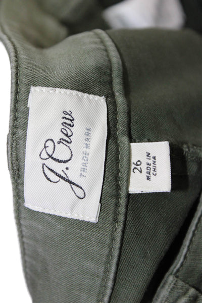 J Crew Womens Zipper Fly Mid Rise Skinny Leg Pants Green Cotton Size 26