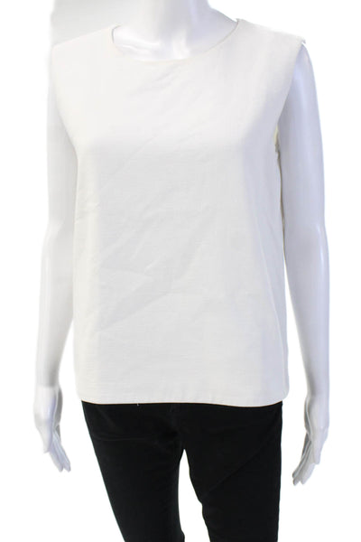 COS, Women Basic Sleeveless Crewneck Cotton Blend Blouse White Zip Size S
