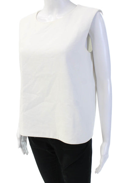 COS, Women Basic Sleeveless Crewneck Cotton Blend Blouse White Zip Size S