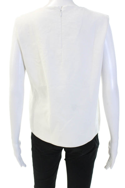 COS, Women Basic Sleeveless Crewneck Cotton Blend Blouse White Zip Size S