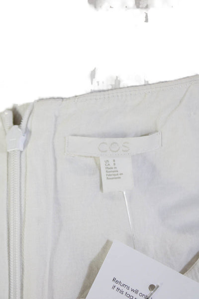 COS, Women Basic Sleeveless Crewneck Cotton Blend Blouse White Zip Size S