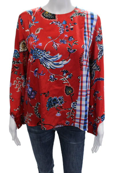 Zara Woman Womens Satin Floral Print Long Sleeve Blouse Red Size M