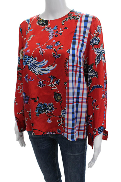 Zara Woman Womens Satin Floral Print Long Sleeve Blouse Red Size M