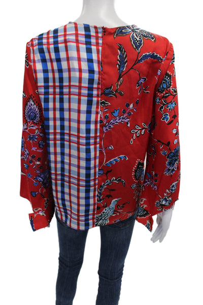Zara Woman Womens Satin Floral Print Long Sleeve Blouse Red Size M