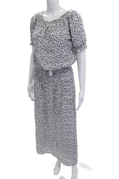 Auguste Women Maxi Blouson Dress White Floral Short Sleeve Cotton Size 6