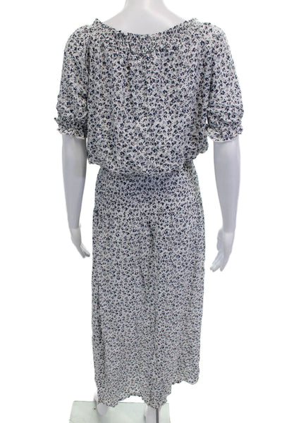Auguste Women Maxi Blouson Dress White Floral Short Sleeve Cotton Size 6