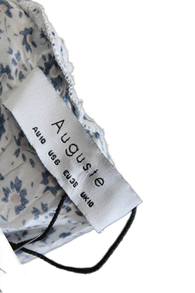 Auguste Women Maxi Blouson Dress White Floral Short Sleeve Cotton Size 6