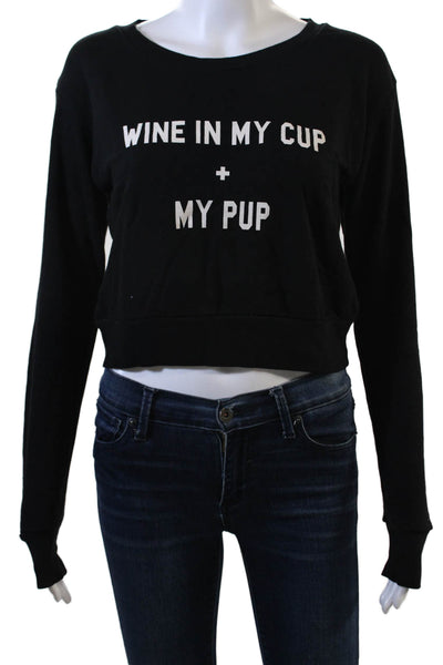 Wildfox Women Pullover Sweatshirt Black Funny Graphic Crew Neck Cotton Size S