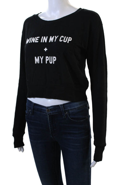 Wildfox Women Pullover Sweatshirt Black Funny Graphic Crew Neck Cotton Size S