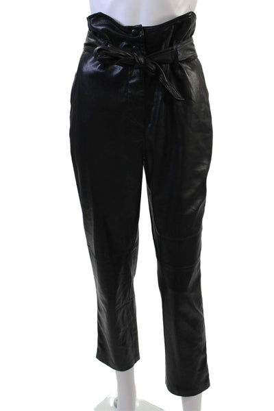 Nanushka Womens Faux Leather High Rise Belted Tapered Dress Pants Black Size S
