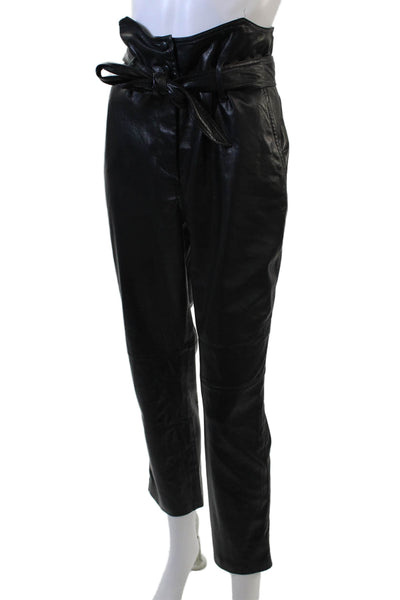 Nanushka Womens Faux Leather High Rise Belted Tapered Dress Pants Black Size S