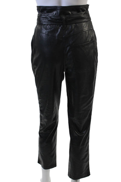 Nanushka Womens Faux Leather High Rise Belted Tapered Dress Pants Black Size S