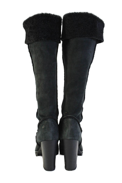 Fendi Womens Suede Faux Lines Round Toe Block Heel Mid-Calf Boots Black Size 10
