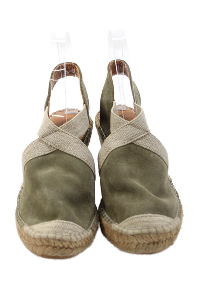 Fabiolas Womens Suede Espadrille Wedge Heels Green Size 37 7