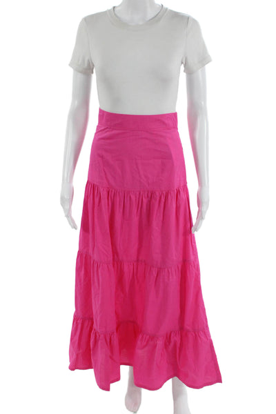 Scotch & Soda Womens Back Zip Midi Palm Cove A Line Skirt Pink Cotton Size XS