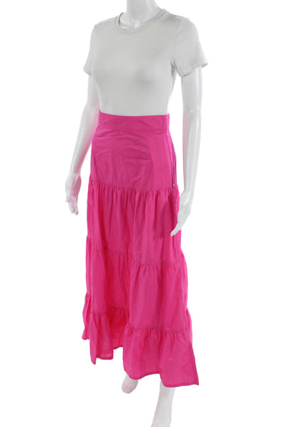 Scotch & Soda Womens Back Zip Midi Palm Cove A Line Skirt Pink Cotton Size XS