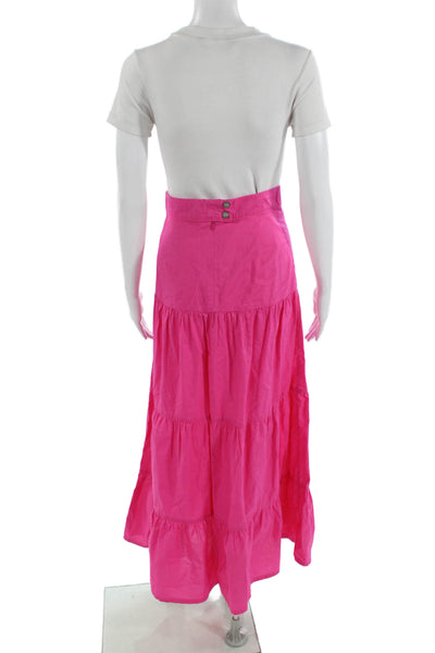 Scotch & Soda Womens Back Zip Midi Palm Cove A Line Skirt Pink Cotton Size XS