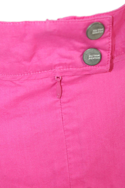 Scotch & Soda Womens Back Zip Midi Palm Cove A Line Skirt Pink Cotton Size XS