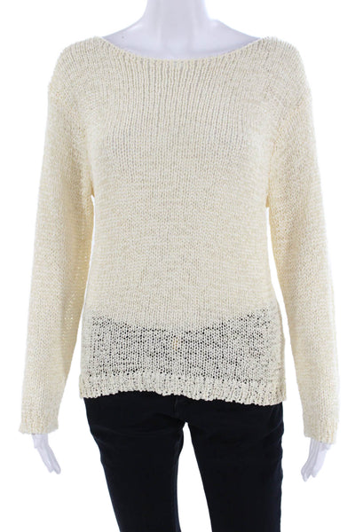 J Crew Womens Long Sleeve Scoop Neck Open Knit Sweater White Wool Size XS