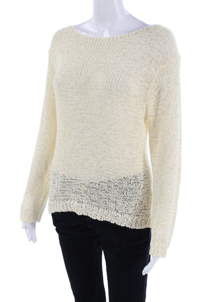 J Crew Womens Long Sleeve Scoop Neck Open Knit Sweater White Wool Size XS