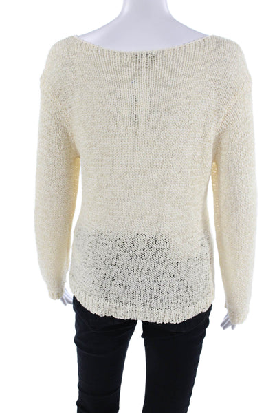 J Crew Womens Long Sleeve Scoop Neck Open Knit Sweater White Wool Size XS