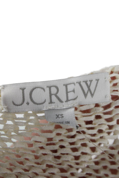 J Crew Womens Long Sleeve Scoop Neck Open Knit Sweater White Wool Size XS