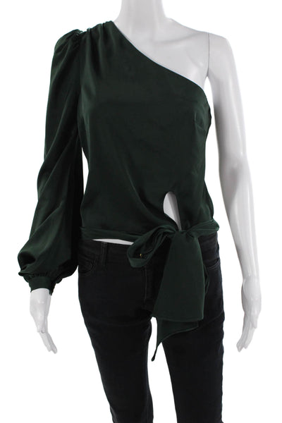 Lovers + Friends Womens Long Sleeve One Shoulder Tie Front Top Green Size XS